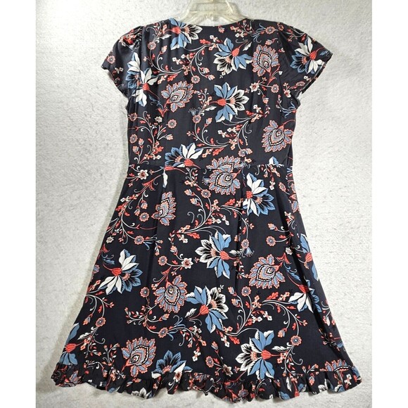 LOFT Petite Midi Dress Womens 10P Gray Floral A Line Button Up Cap Sleeve Casual - Picture 3 of 14